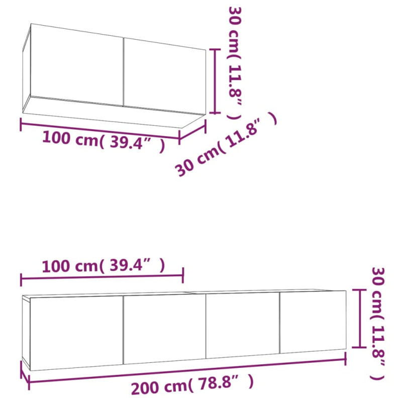 Produktbild för Tv-skåp 3 delar betonggrå konstruerat trä