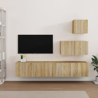 Produktbild för Tv-skåp 4 delar sonoma-ek konstruerat trä