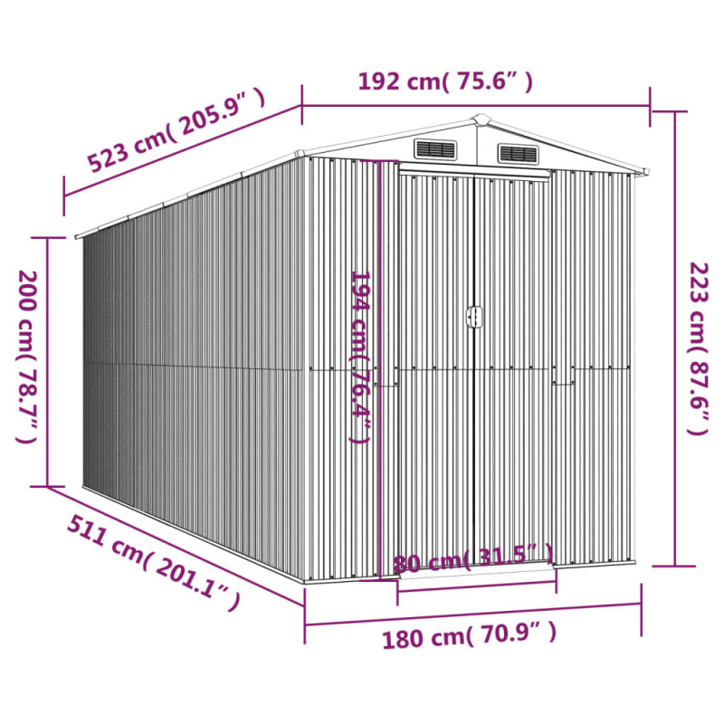 Produktbild för Trädgårdsskjul antracit 192x523x223 cm galvaniserat stål