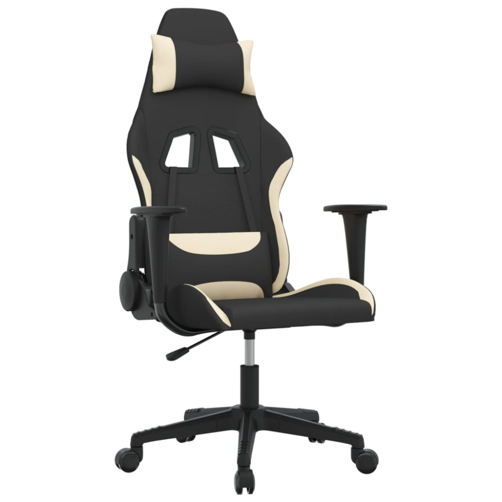 Produktbild för Gamingstol med massage svart och gräddvit tyg