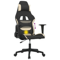 Produktbild för Gamingstol med massage svart och gräddvit tyg