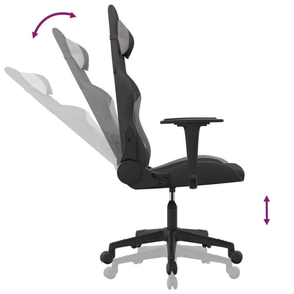 Produktbild för Gamingstol med massage svart och ljusgrå tyg