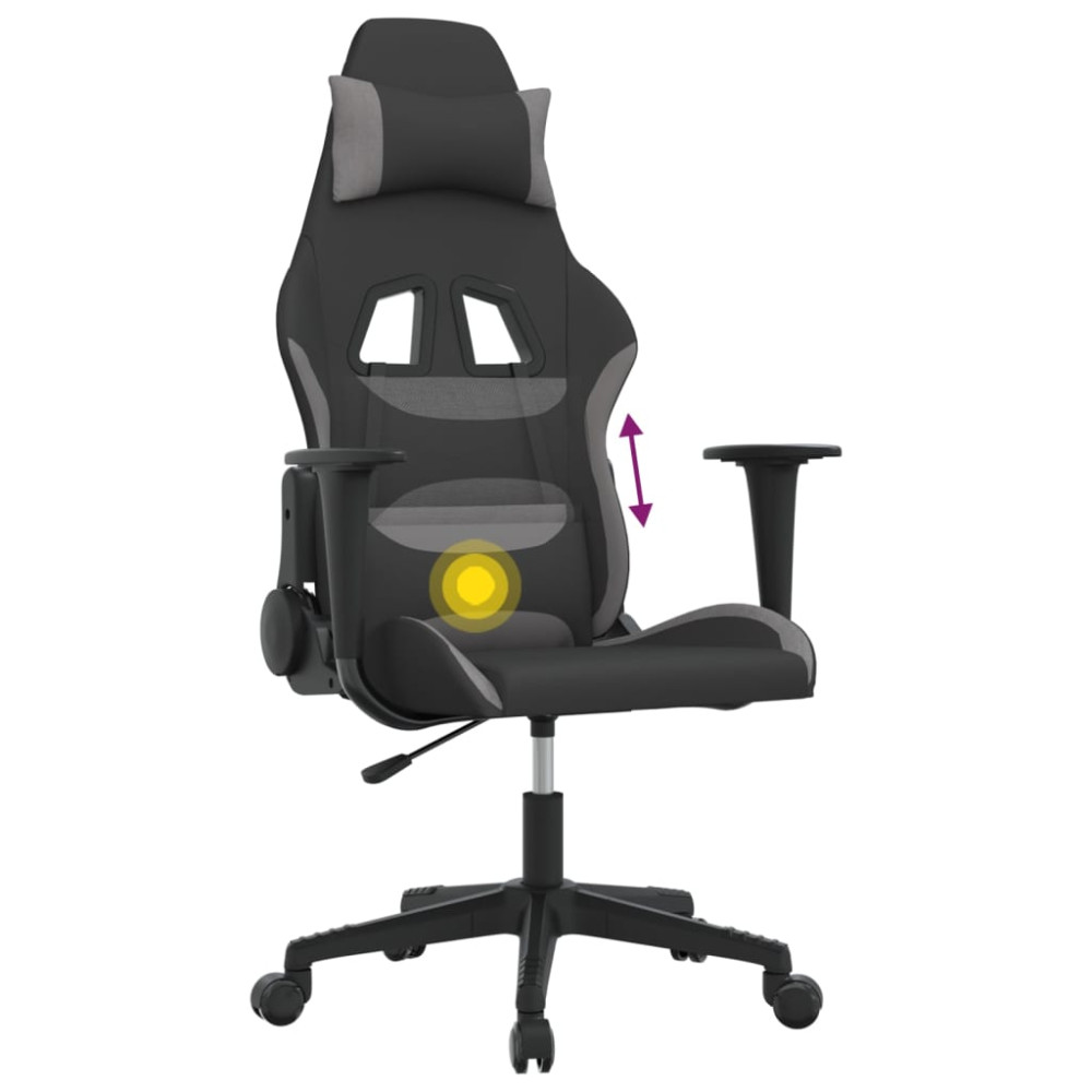 Produktbild för Gamingstol med massage svart och ljusgrå tyg