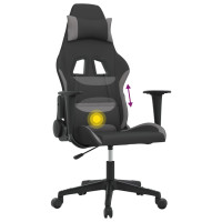 Produktbild för Gamingstol med massage svart och ljusgrå tyg