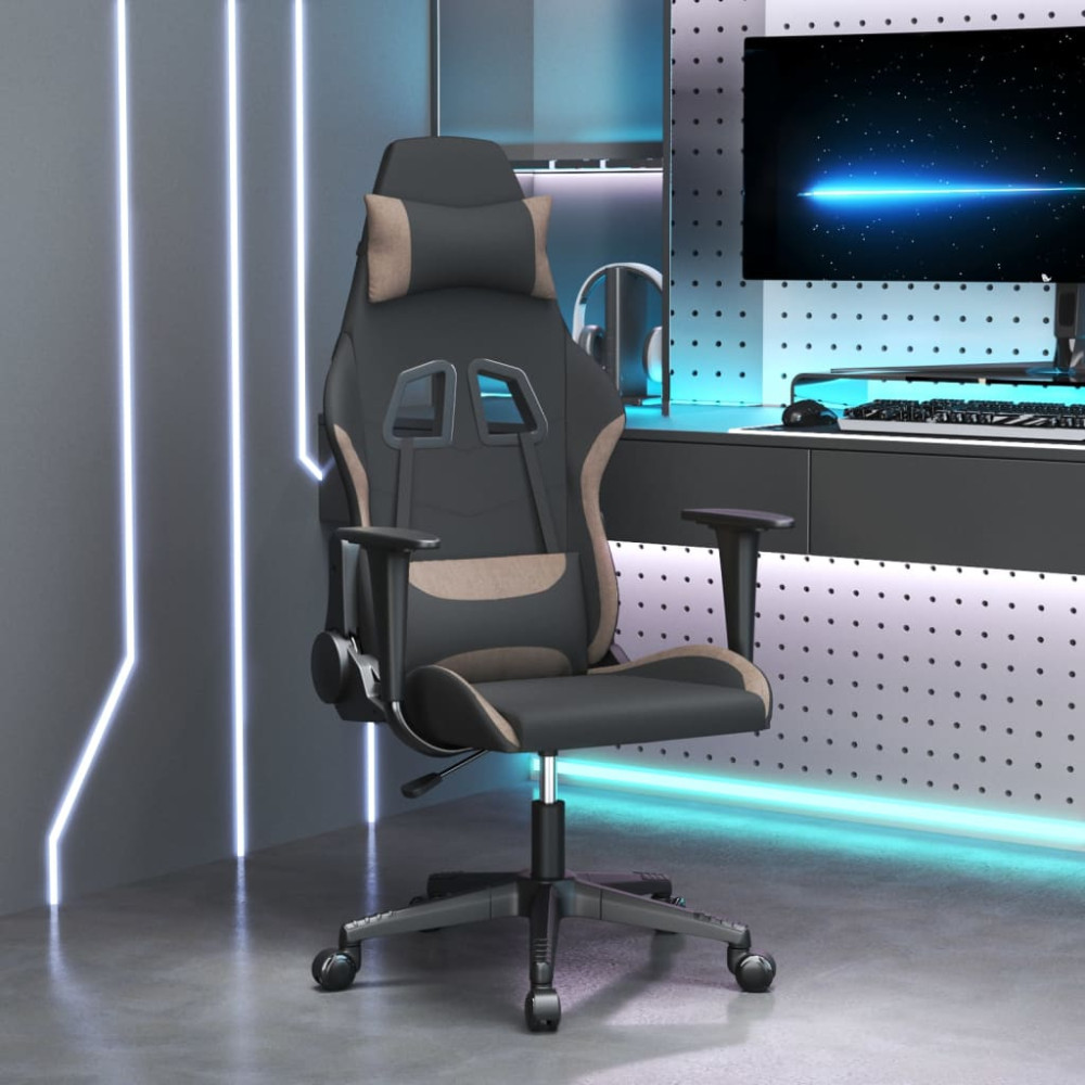 Produktbild för Gamingstol med massage svart och taupe tyg