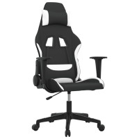 Produktbild för Gamingstol med massage svart och vit tyg