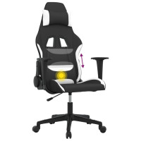 Produktbild för Gamingstol med massage svart och vit tyg