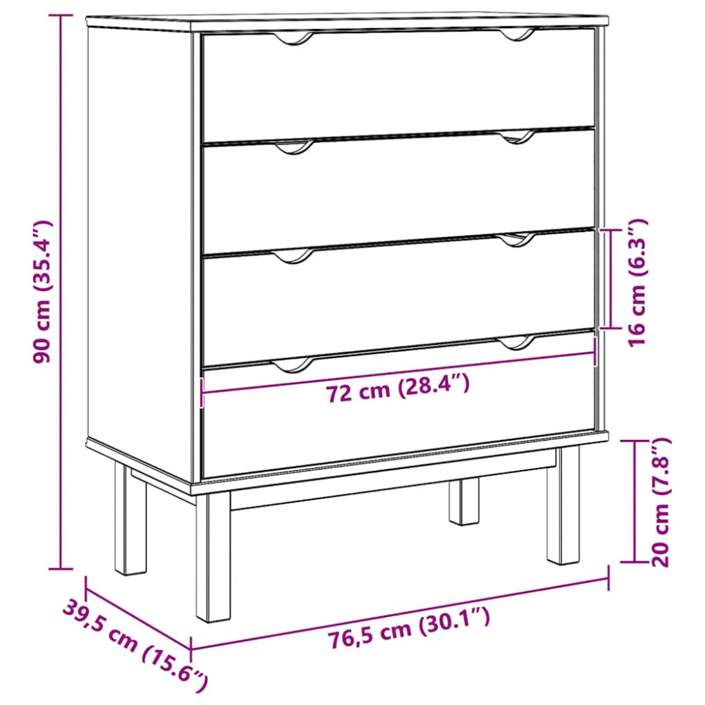 Produktbild för Byrå OTTA brun&vit 76,5x39,5x90cm massiv furu
