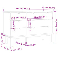 Produktbild för Byrå OTTA brun&vit 111x43x73,5 cm massiv furu