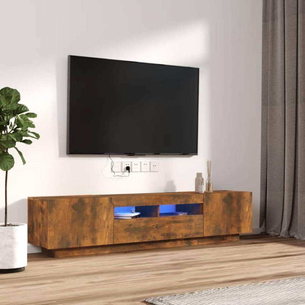 Produktbild för TV-skåp 2 delar med LED rökfärgad ek konstruerat trä