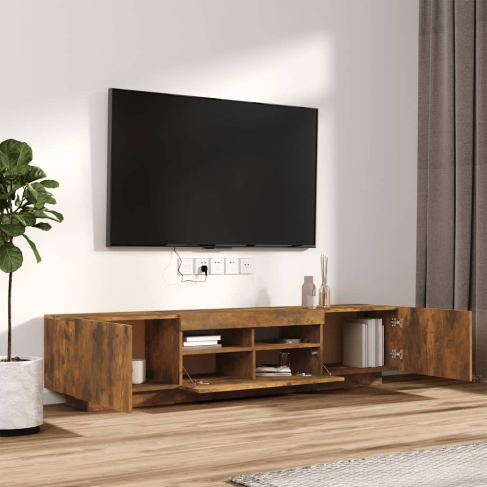 Produktbild för TV-skåp 2 delar med LED rökfärgad ek konstruerat trä