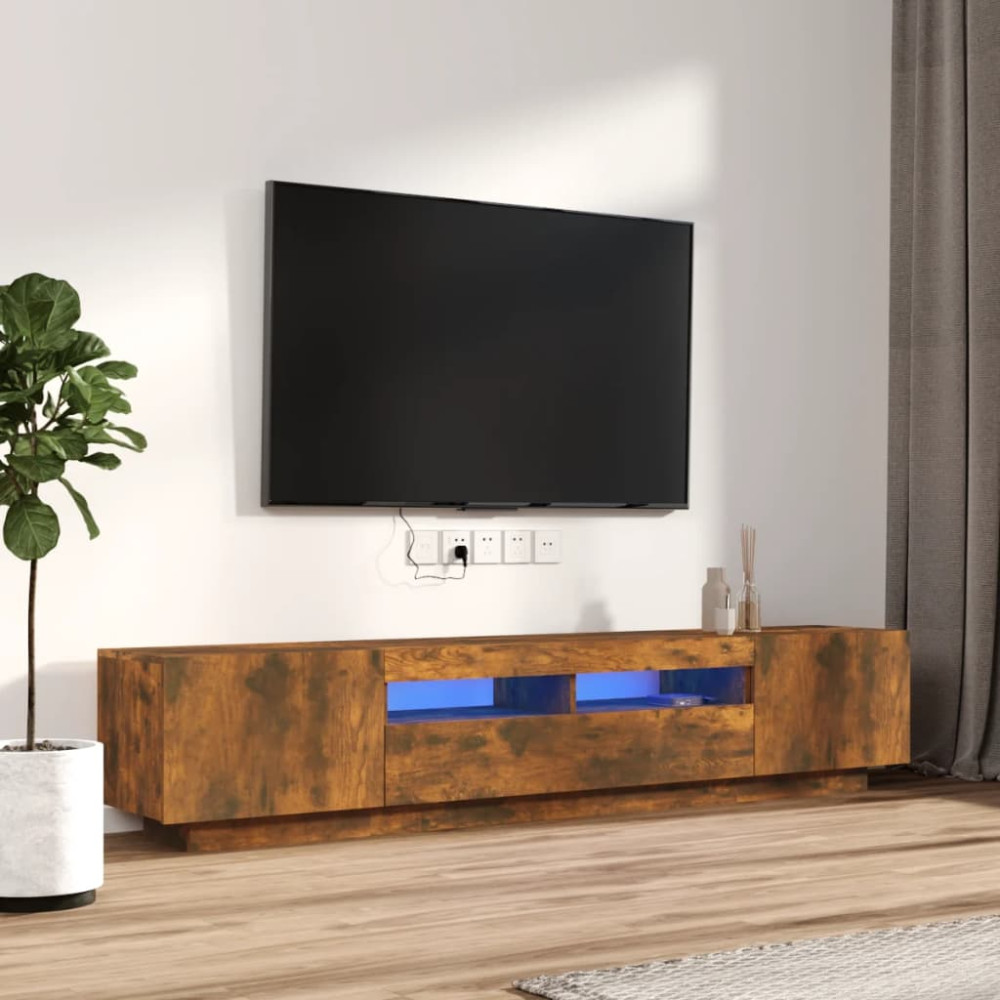 Produktbild för TV-skåp 2 delar med LED rökfärgad ek konstruerat trä