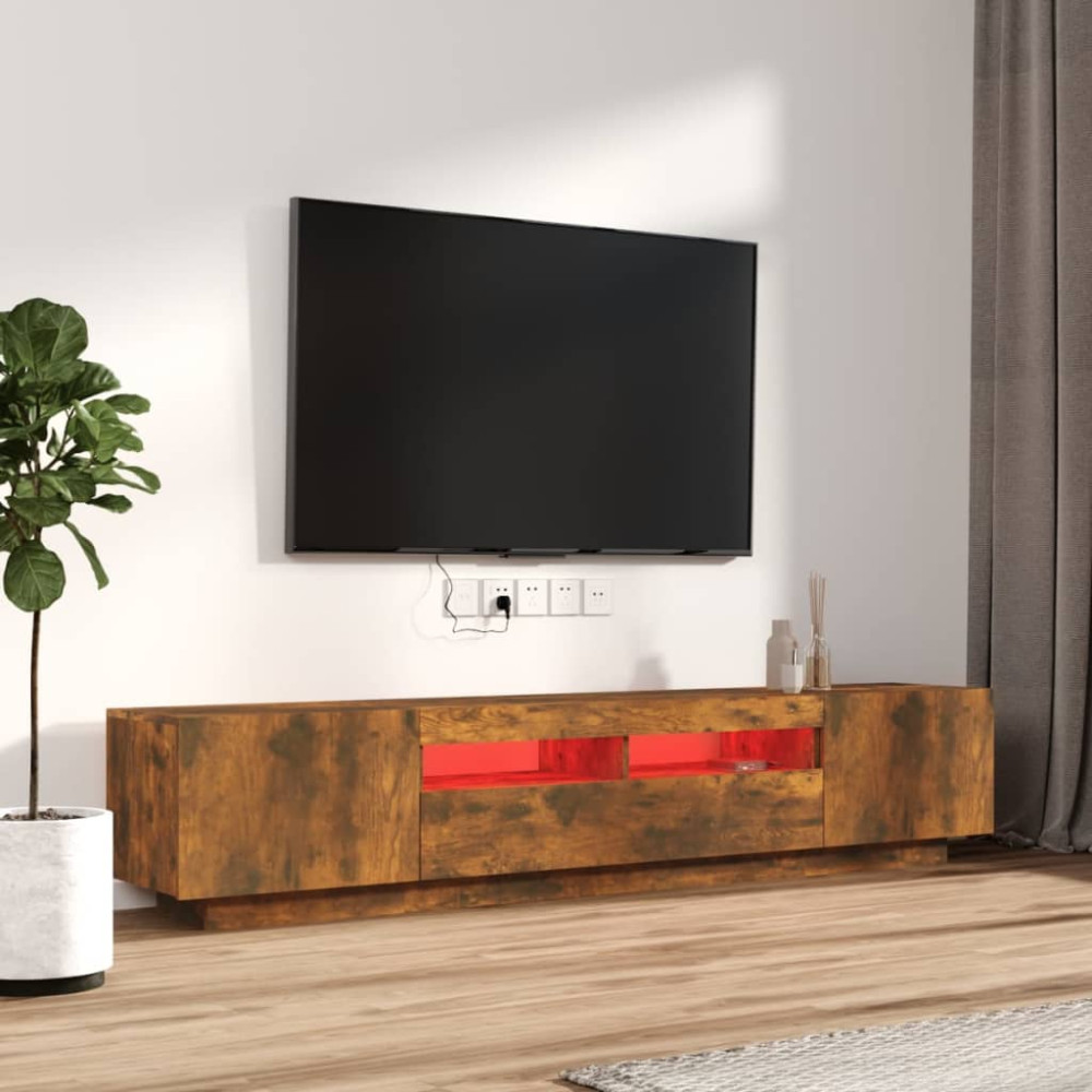 Produktbild för TV-skåp 2 delar med LED rökfärgad ek konstruerat trä