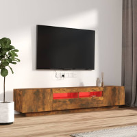 Produktbild för TV-skåp 2 delar med LED rökfärgad ek konstruerat trä