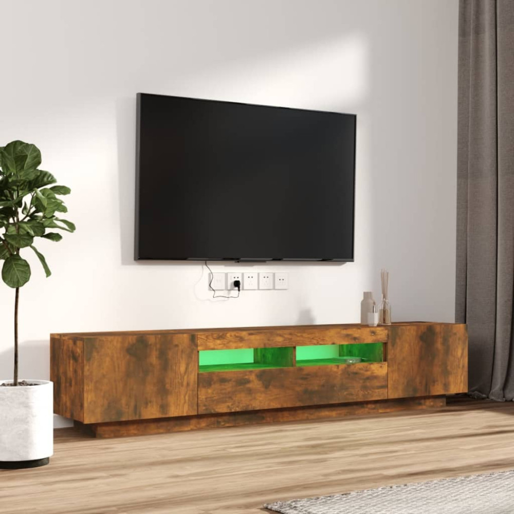 Produktbild för TV-skåp 2 delar med LED rökfärgad ek konstruerat trä