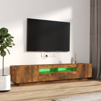 Produktbild för TV-skåp 2 delar med LED rökfärgad ek konstruerat trä