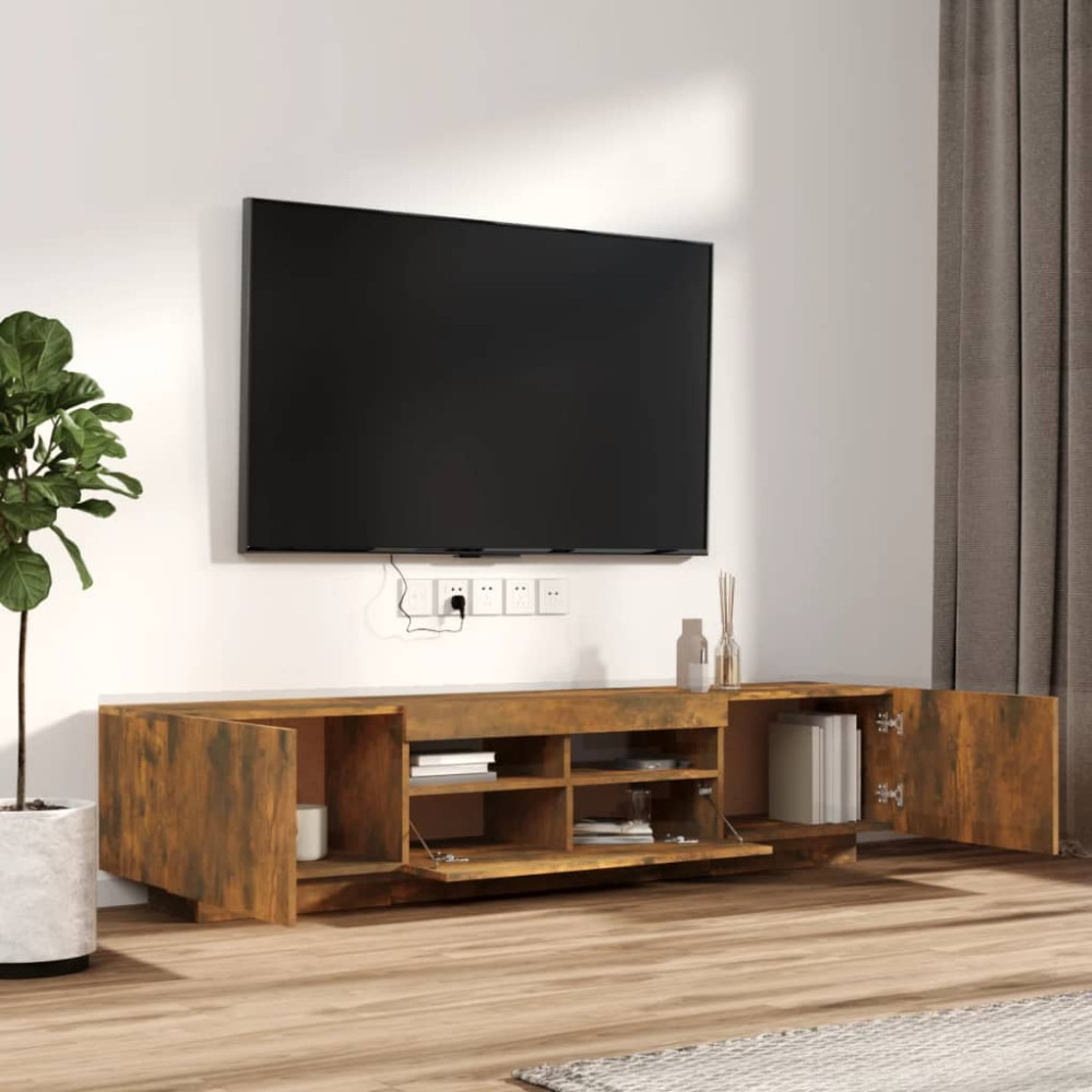 Produktbild för TV-skåp 2 delar med LED rökfärgad ek konstruerat trä