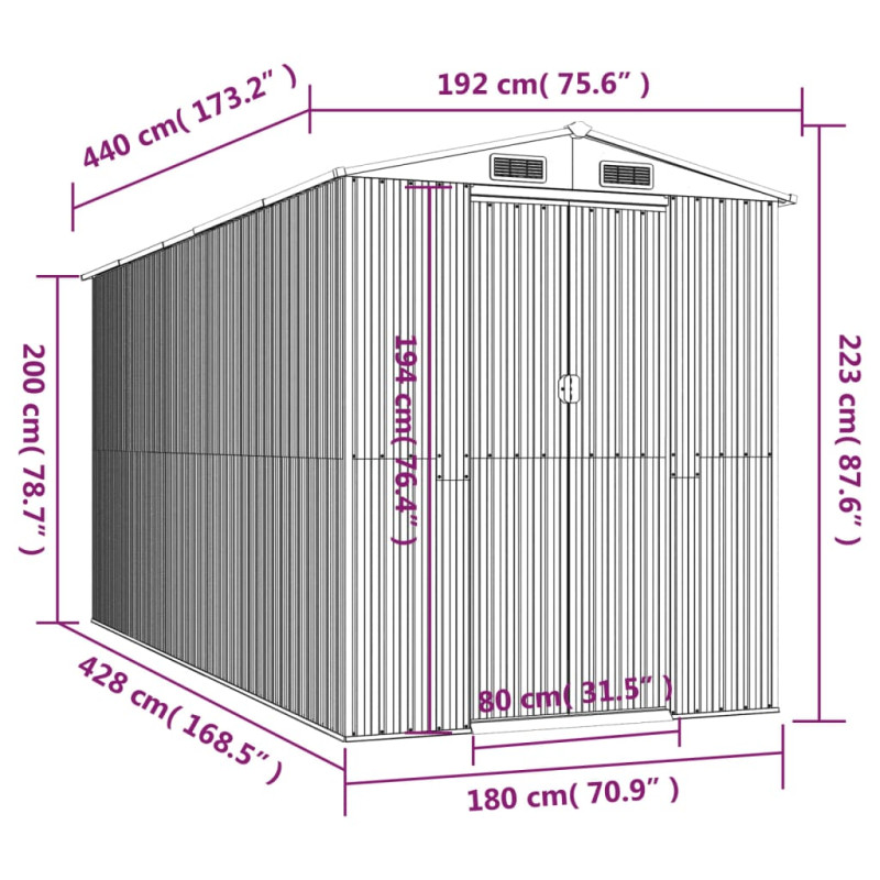 Produktbild för Trädgårdsskjul mörkbrun 192x440x223 cm galvaniserat stål