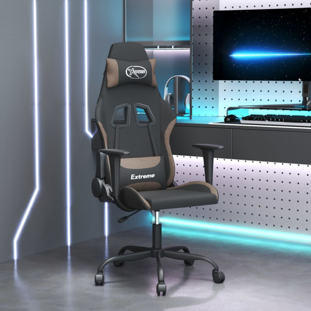 Produktbild för Gamingstol med massage svart och taupe tyg