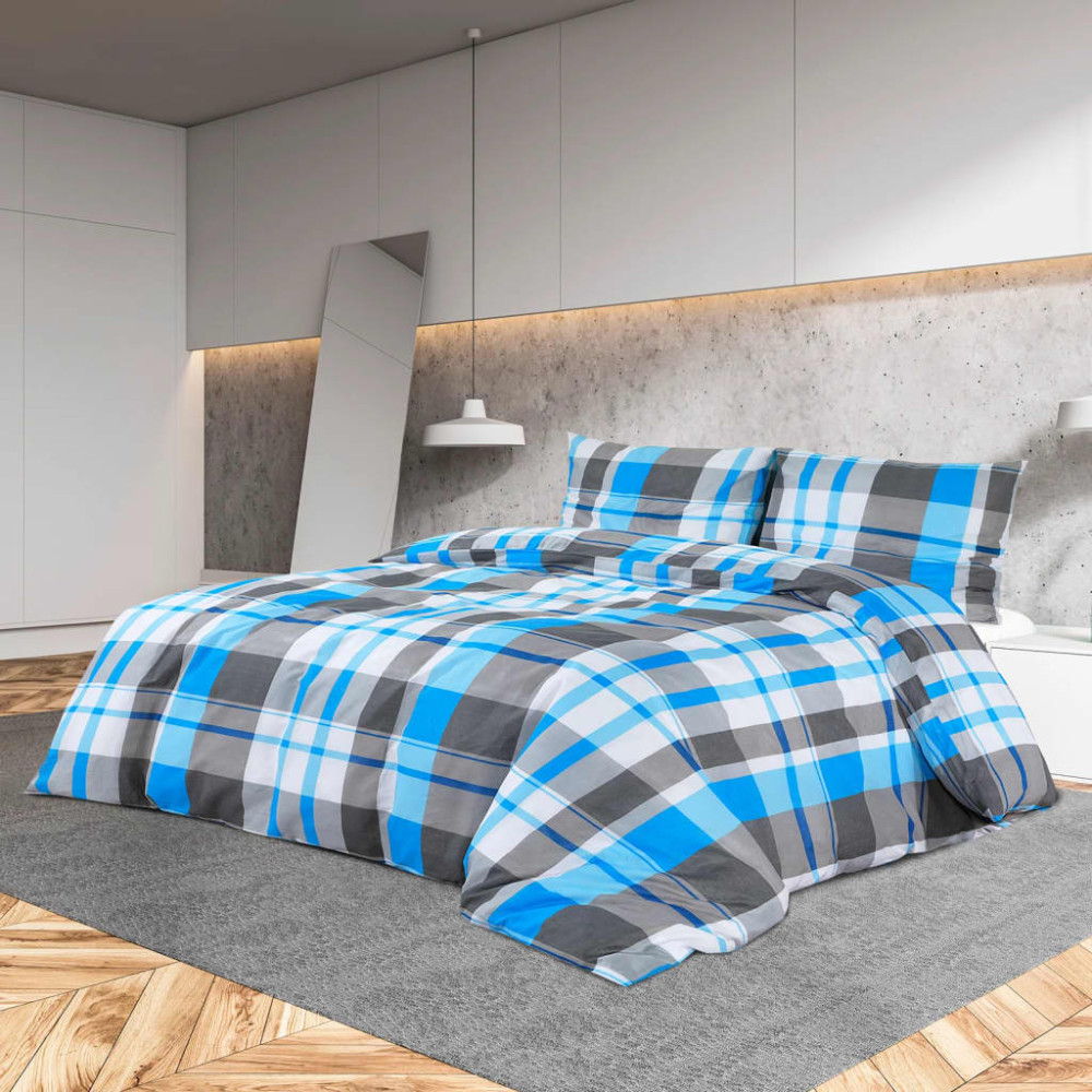 Produktbild för Bäddset blå och grå 240x220 cm bomull