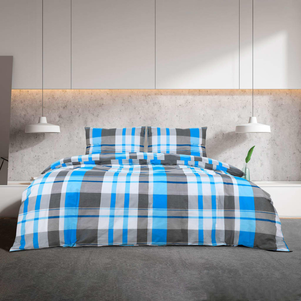 Produktbild för Bäddset blå och grå 220x240 cm bomull