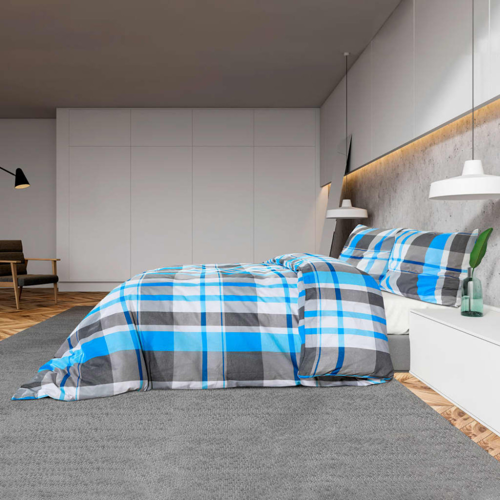 Produktbild för Bäddset blå och grå 220x240 cm bomull