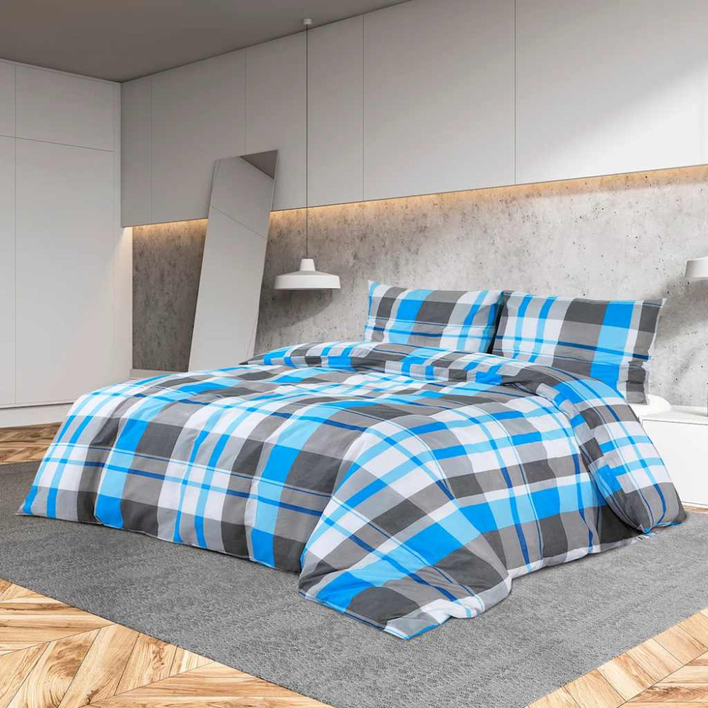 Produktbild för Bäddset blå och grå 260x240 cm bomull