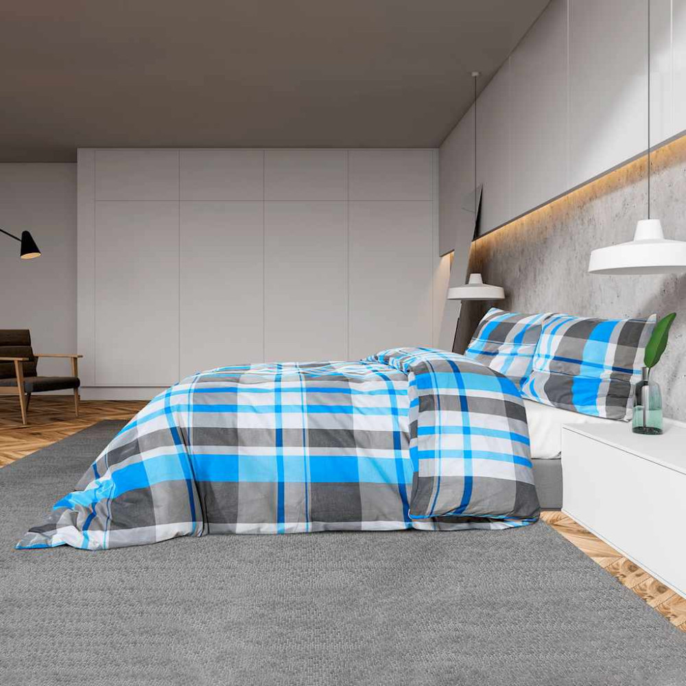 Produktbild för Bäddset blå och grå 260x240 cm bomull