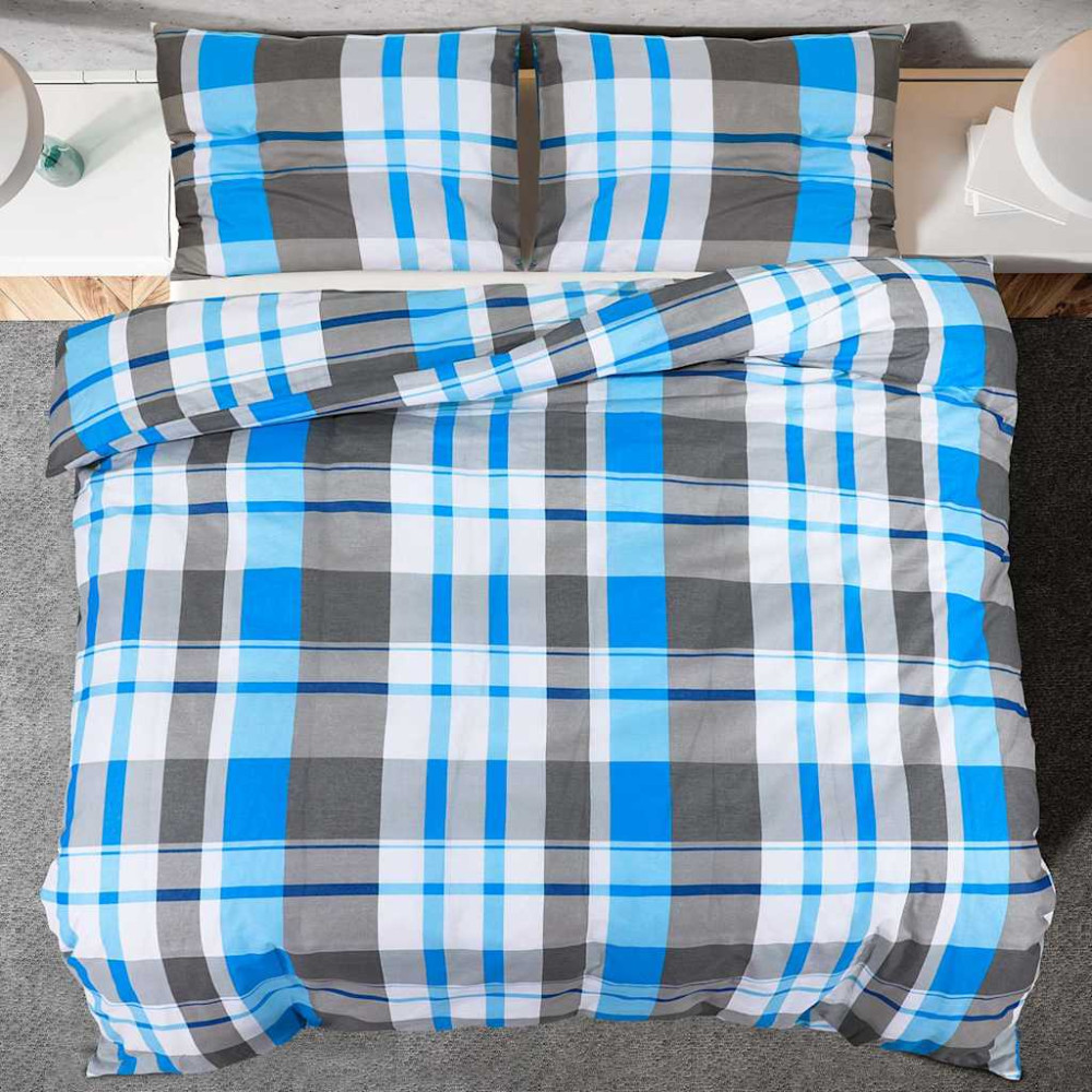 Produktbild för Bäddset blå och grå 260x240 cm bomull