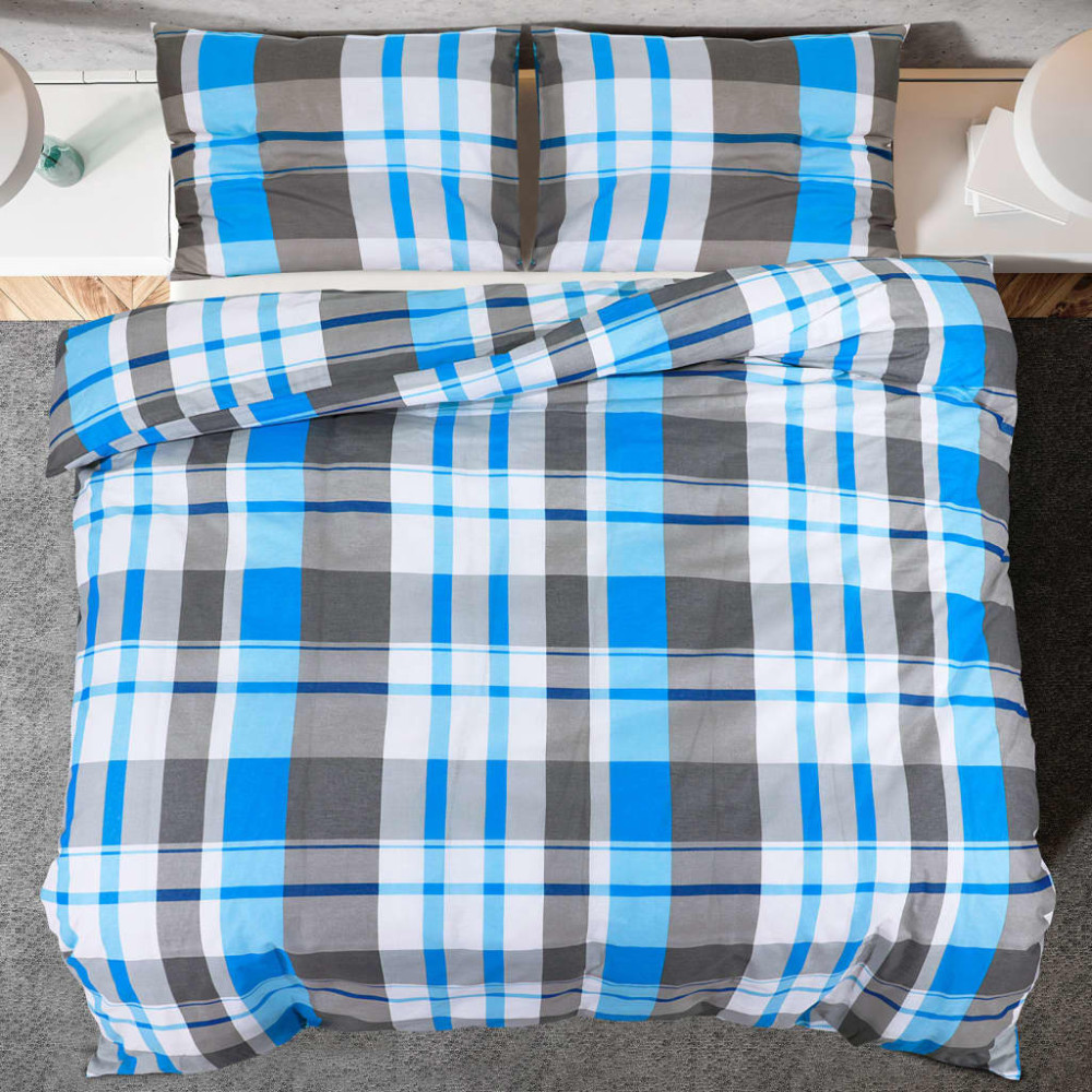 Produktbild för Bäddset blå och grå 200x220 cm bomull