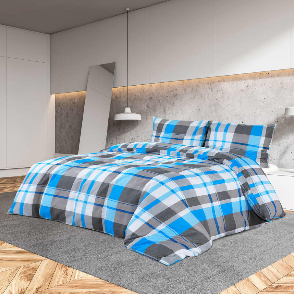 Produktbild för Bäddset blå och grå 140x200 cm bomull