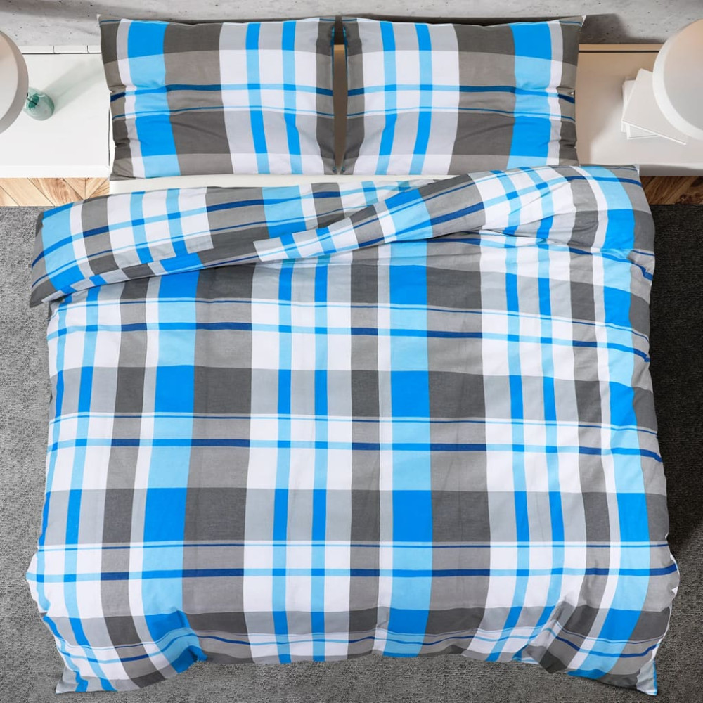 Produktbild för Bäddset blå och grå 200x200 cm bomull