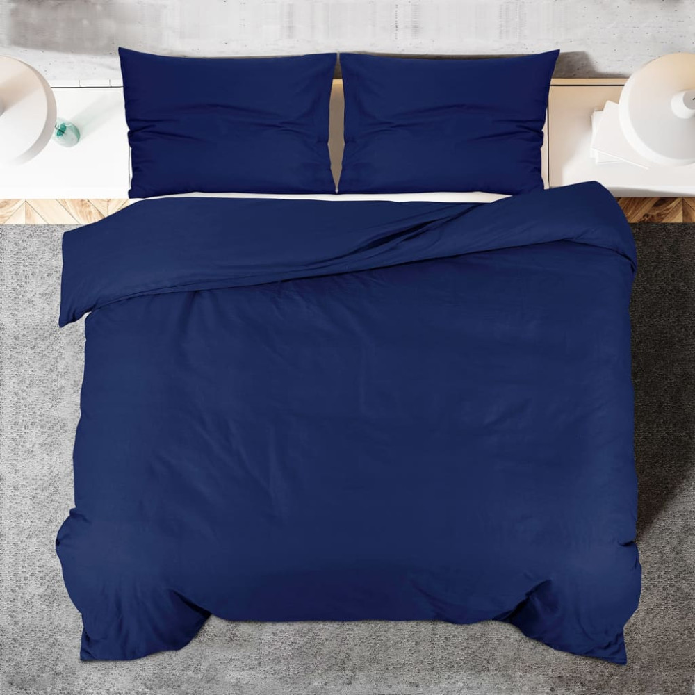 Produktbild för Bäddset marinblå 225x220 cm bomull