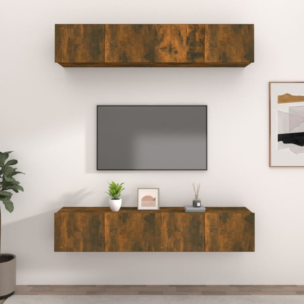 Produktbild för Tv-skåp 4 delar rökfärgad ek 80x30x30 cm konstruerat trä