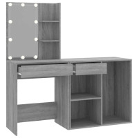 Produktbild för Sminkbord LED med skåp grå sonoma konstruerat trä