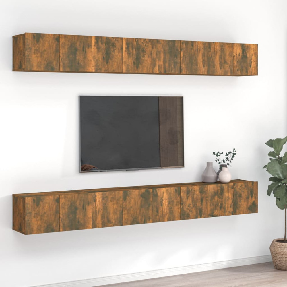 Produktbild för Tv-bänk 8 delar rökfärgad ek 60x30x30 cm konstruerat trä