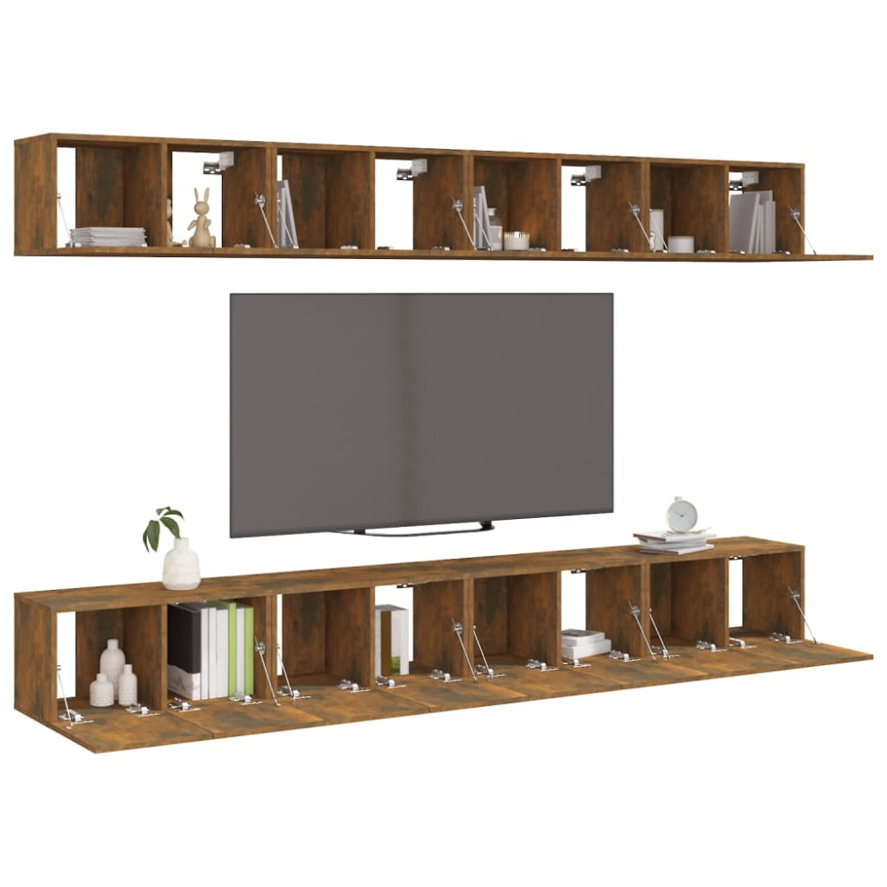 Produktbild för Tv-bänk 8 delar rökfärgad ek 60x30x30 cm konstruerat trä