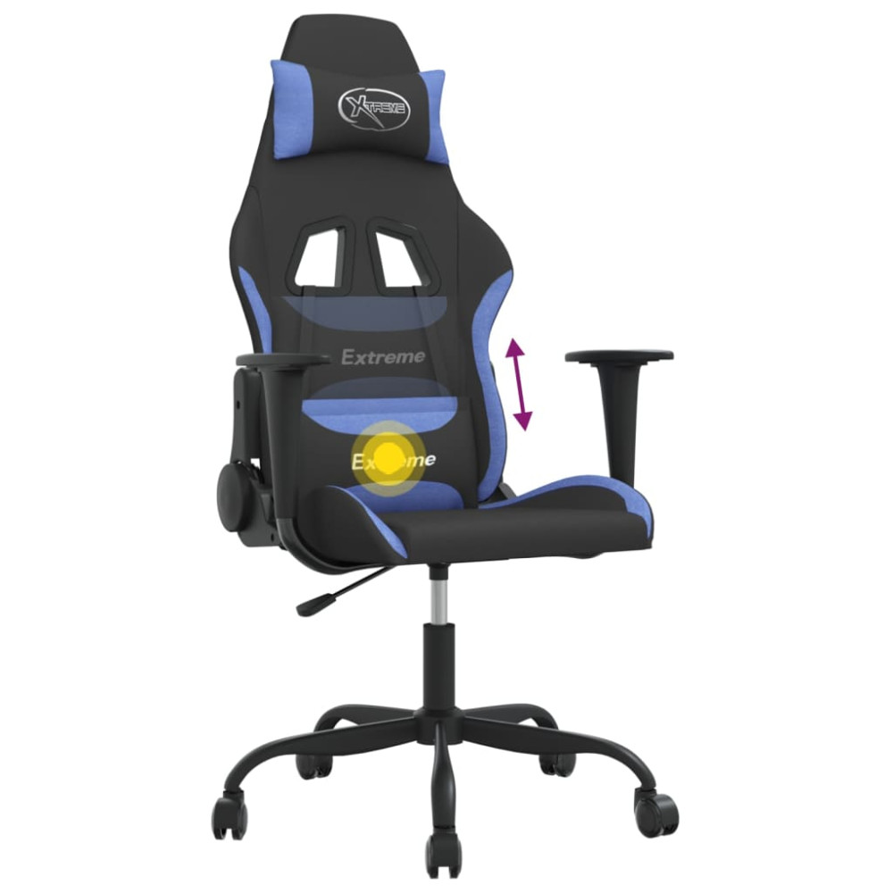 Produktbild för Gamingstol med massage svart och blå tyg