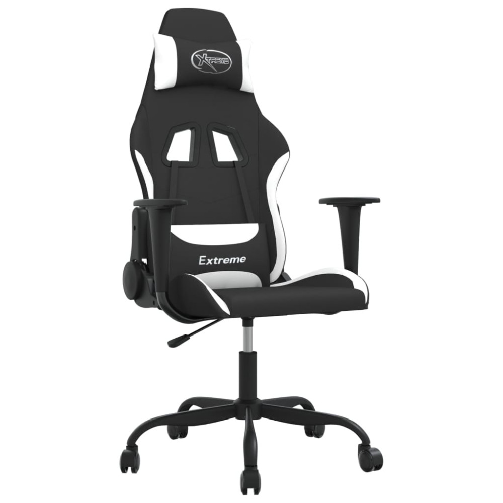 Produktbild för Gamingstol med massage svart och vit tyg