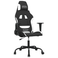 Produktbild för Gamingstol med massage svart och vit tyg