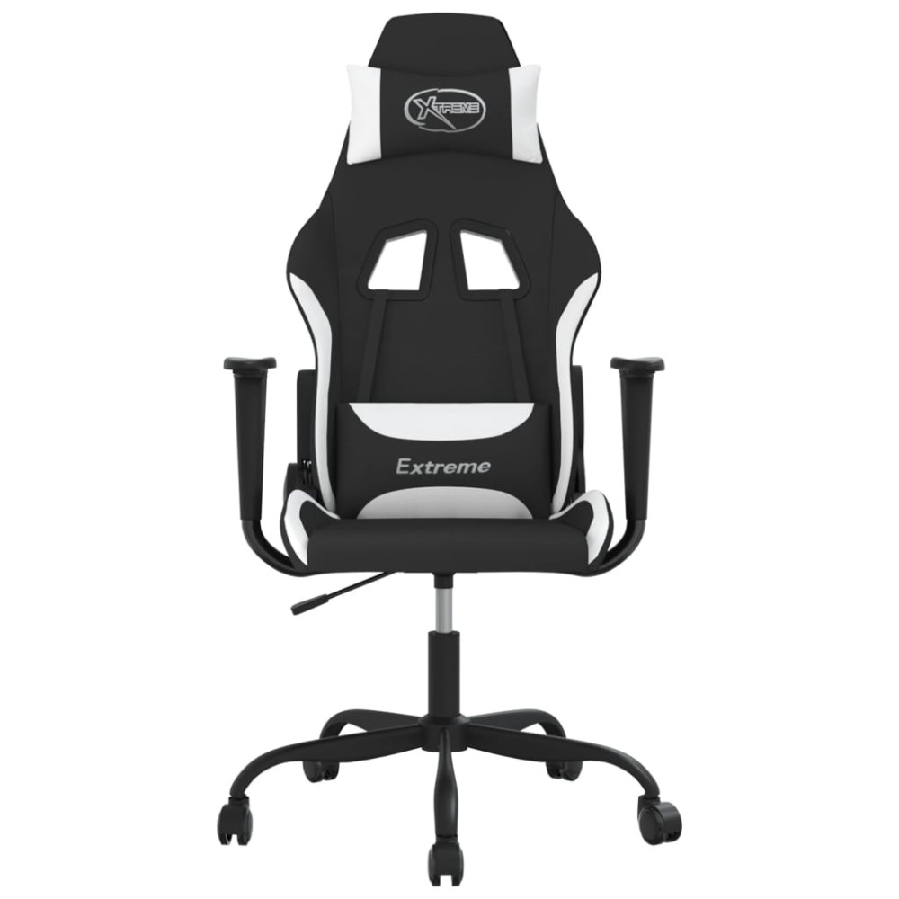 Produktbild för Gamingstol med massage svart och vit tyg