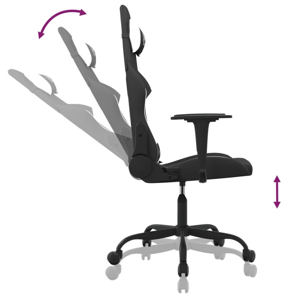 Produktbild för Gamingstol med massage svart och vit tyg