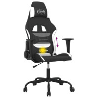 Produktbild för Gamingstol med massage svart och vit tyg