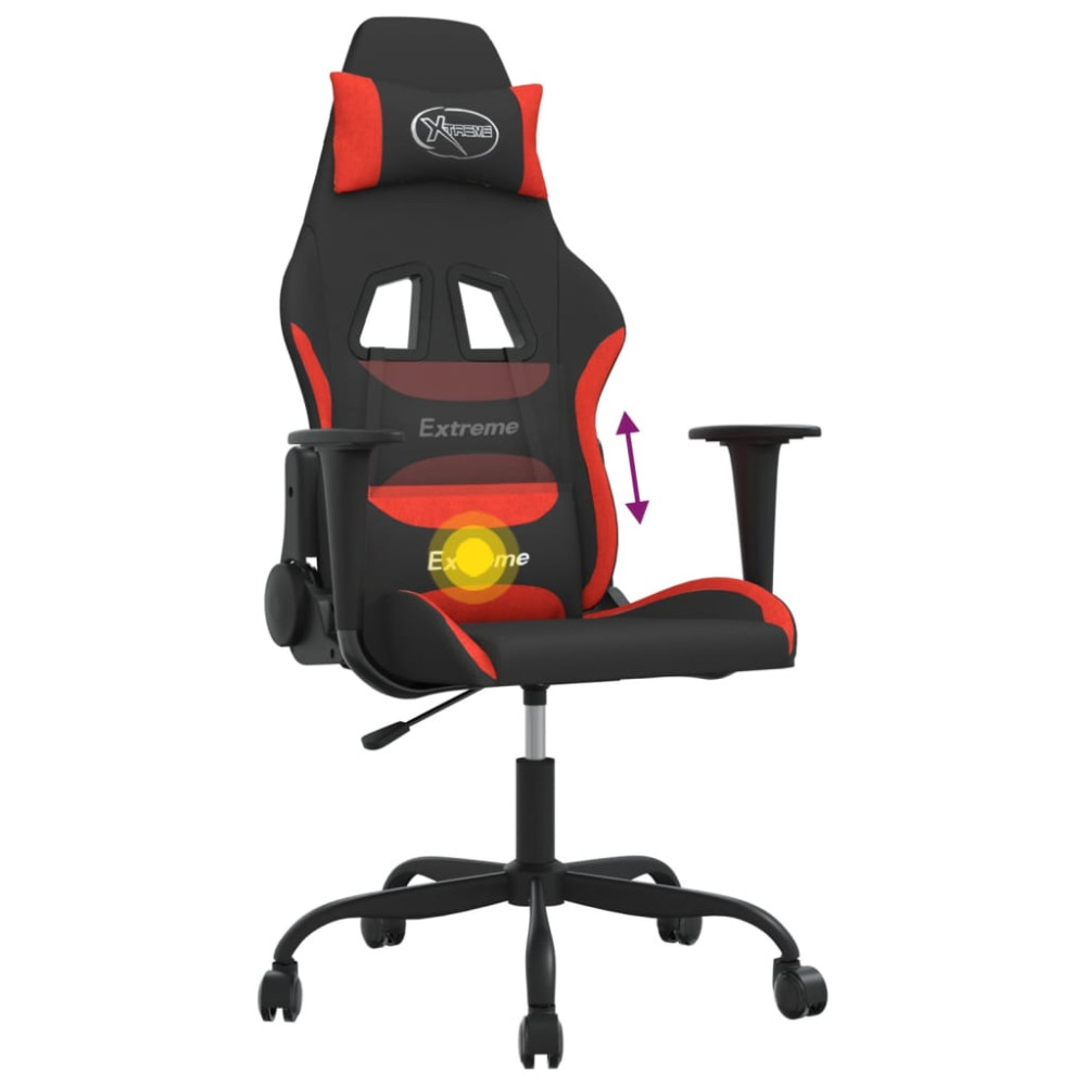 Produktbild för Gamingstol med massage svart och röd tyg