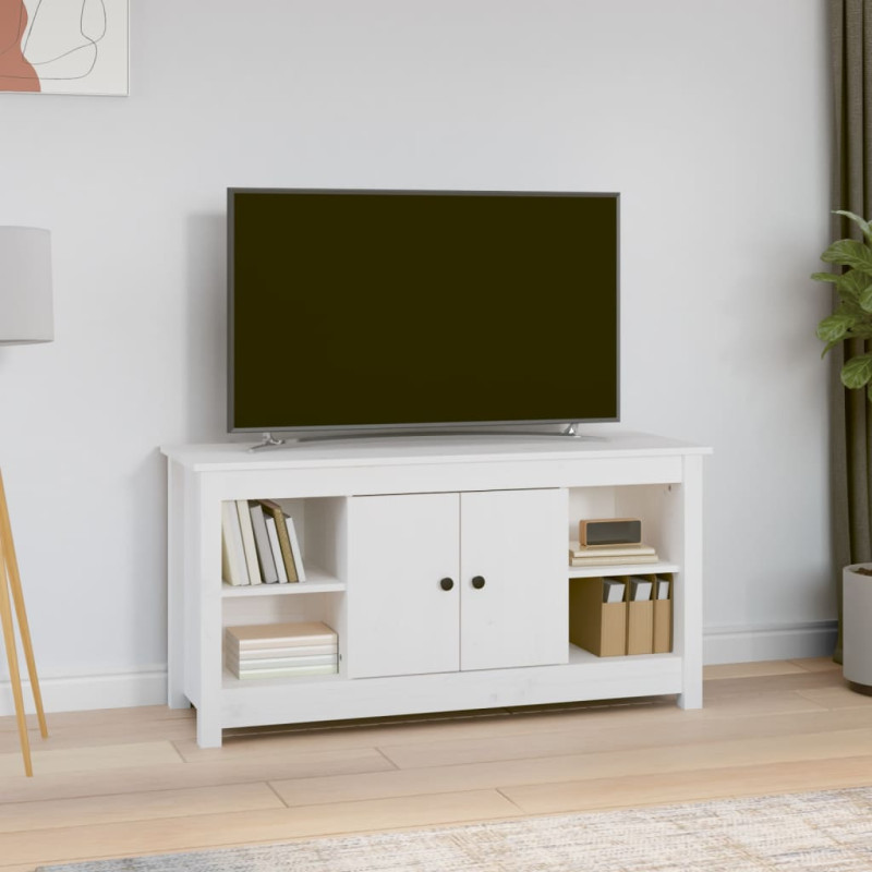 Produktbild för Tv-bänk vit 103x36,5x52 cm massiv furu