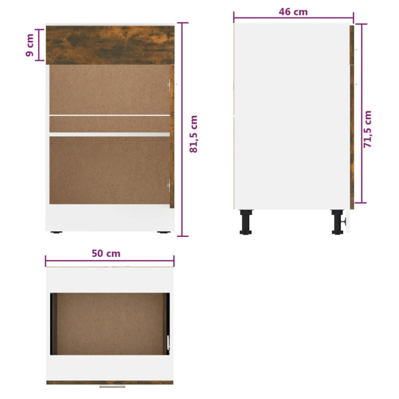 Produktbild för Underskåp rökfärgad ek 50x46x81,5 cm konstruerat trä