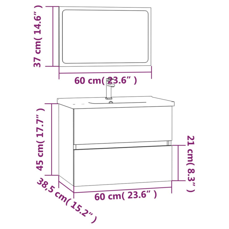 Produktbild för Badrumsmöbler set 2 delar grå sonoma konstruerat trä