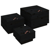 Miniatyr av produktbild för Förvaringslådor med lock 3 st svart massiv furu