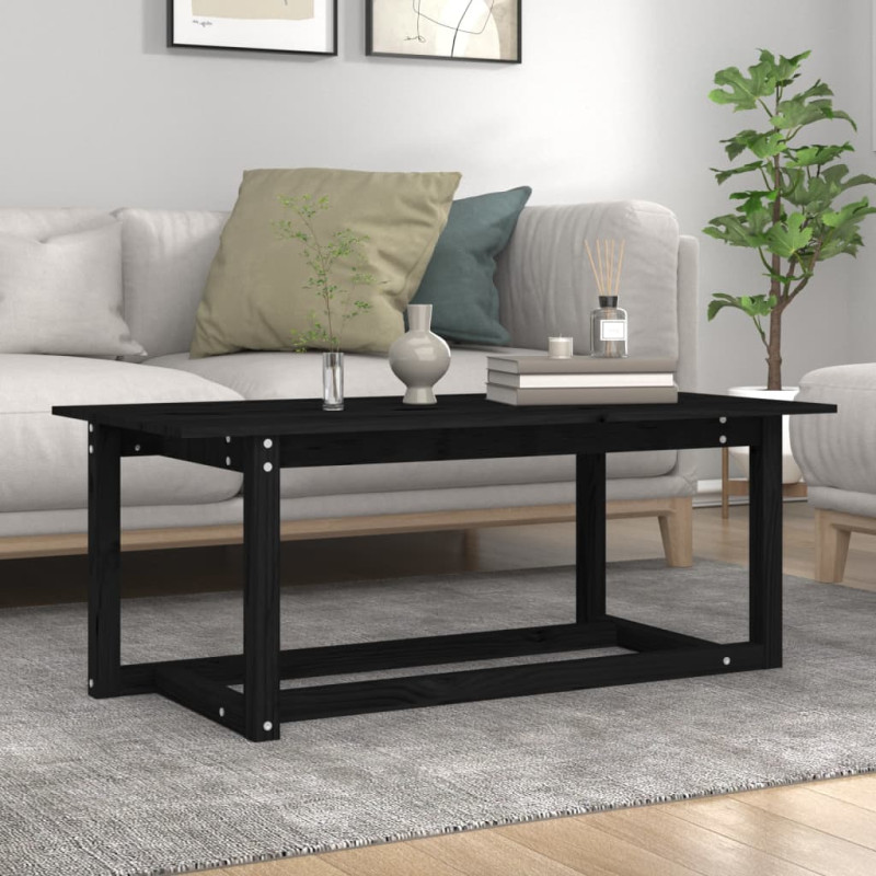 Produktbild för Soffbord svart 110x55x45 cm massiv furu