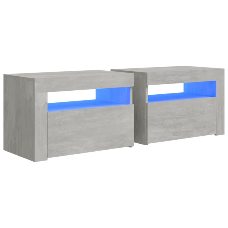 Produktbild för Sängbord 2 st med LED-belysning Betonggrå 60x35x40 cm
